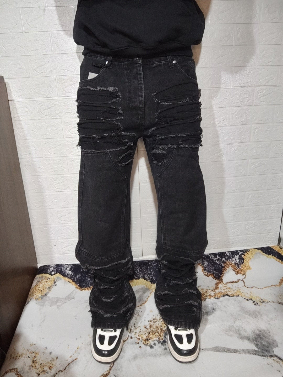 Black Destroyed Stacked Jeans