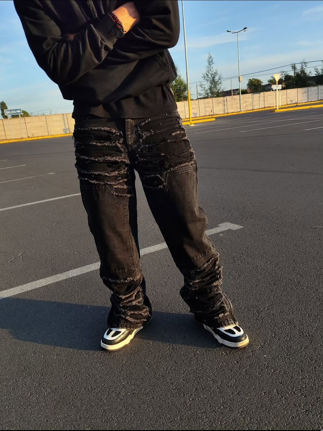 Black Destroyed Stacked Jeans