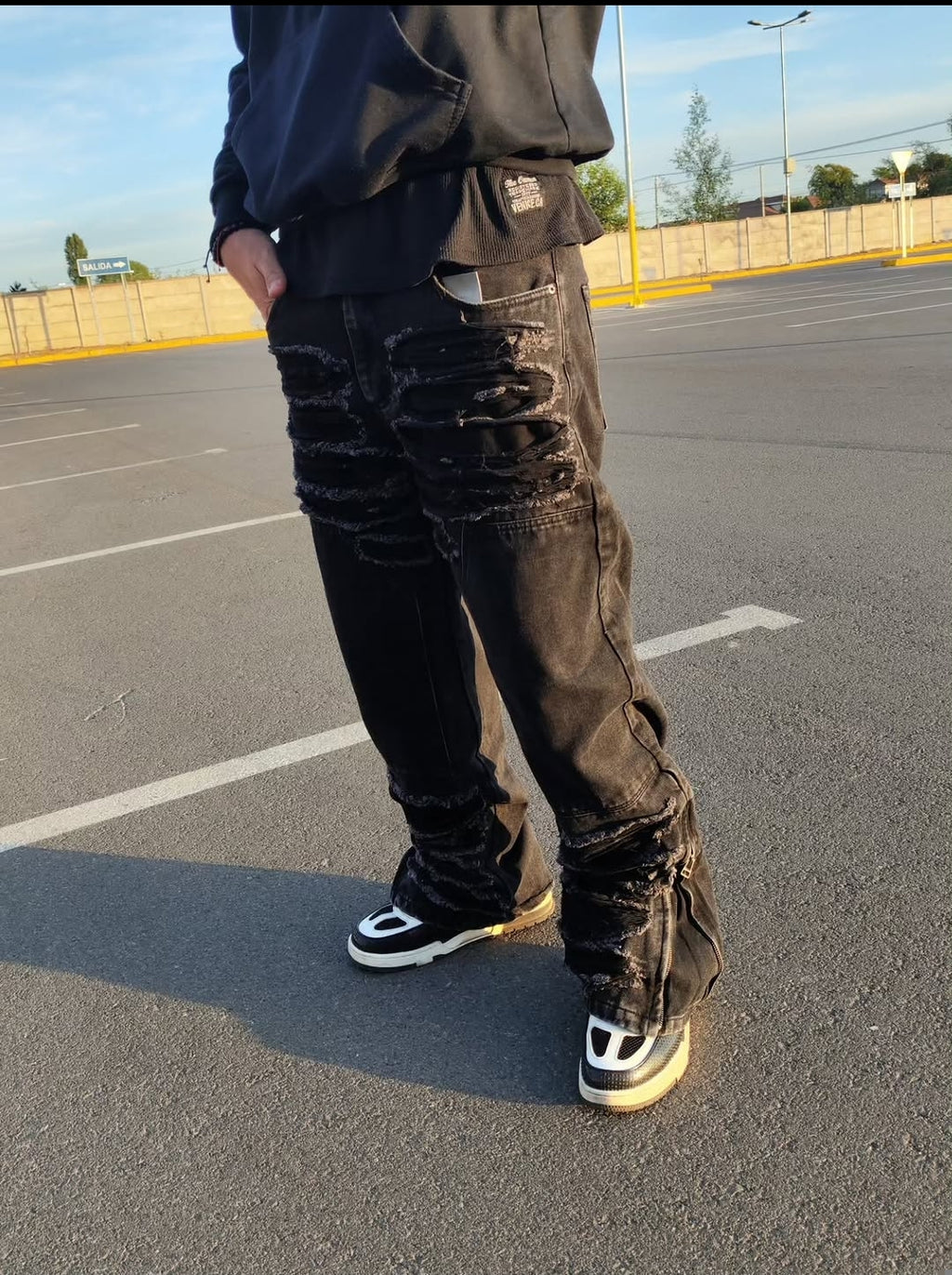 Black Destroyed Stacked Jeans