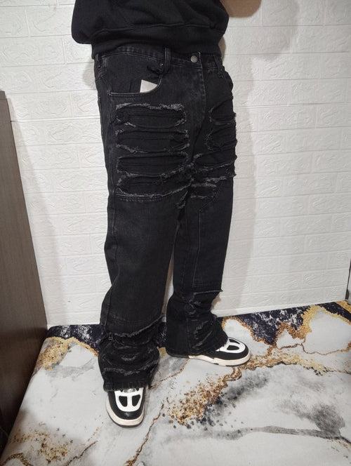 Black Destroyed Stacked Jeans